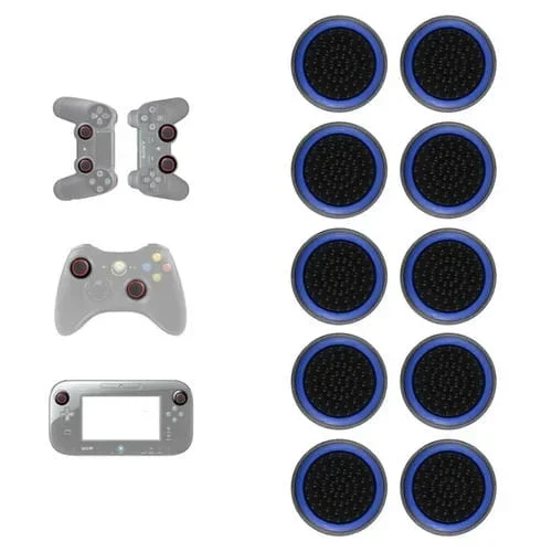 10 PCs Gamepad Silicona Luminous Button Cap Rocker Cap para Ps5 / Ps4 / Ps3 / One / 360 / Pro / Series X / S (Negro Azul Claro)