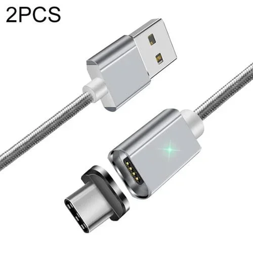 2 Pcs Cable Essager Magnetic USB-C Type-C Carga Rápida 1M (Plata)