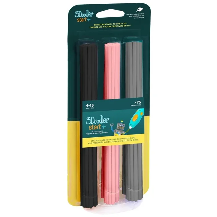 3Doodler Start 3DS-ECO-MIX3-75 material de impresión 3d Plástico compostable Negro, Gris, Rosa claro 1 g