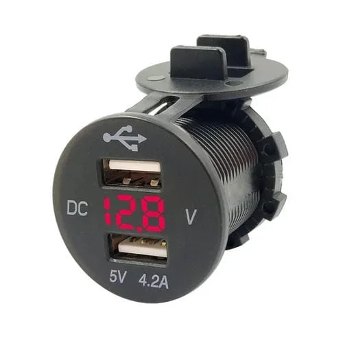 4.2A Usb Dual Con Pantalla De Voltaje Toma De Cargador De Teléfono Móvil Fuente De Alimentación 12V Coche Motocicleta (Luz Roja)
