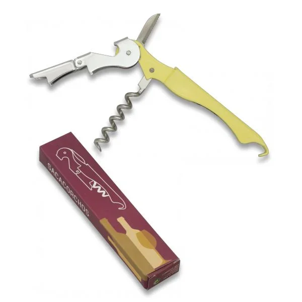 Abrebotellas crema basculante Albainox, sacacorchos de dos tiempos, con navaja mini, de metal, en caja regalo 21129