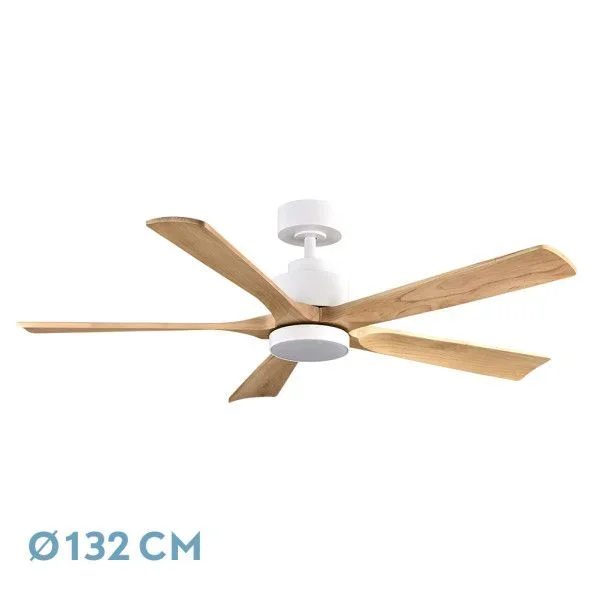 Abrila – Ventilador DC CAIRO | Color Blanco con cinco Aspas en Color Haya | con 6 Velocidades Ajustables | con 3 Temperaturas de Luz | Mando a Distancia Incluido | Ideal para Grandes Espacios