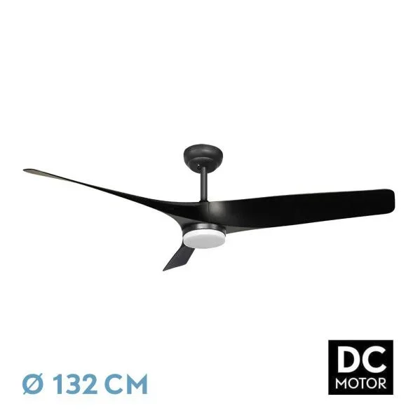Abrila – Ventilador DC NIGER | Color Negro con tres Aspas | 6 Velocidades Ajustables | 3 Temperaturas de Luz con Regulador | con Temporizador y Mando a Distancia Incluido
