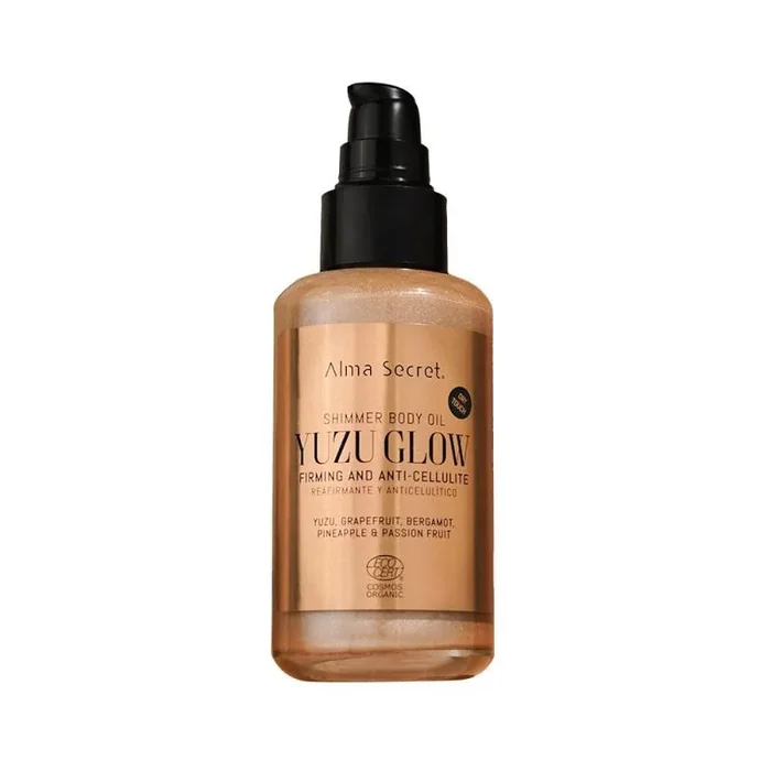 Aceite Corporal Hidratante Iluminador y Nutritivo Shimmer Yuzu Glow – Aceite Corporal con Brillo Champagne, Body Oil Reafirmante, Anticelulítico, Todo Tipo de Pieles, ECOCERT COSMOS ORGANIC 100 ml