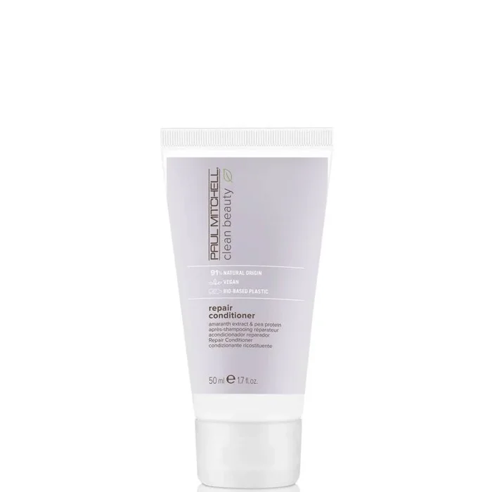 Acondicionador vegano Paul Mitchell Clean Beauty Repair 50 ml, fórmula fortalecedora y reparadora, nutre y mejora la resistencia del cabello dañado y débil
