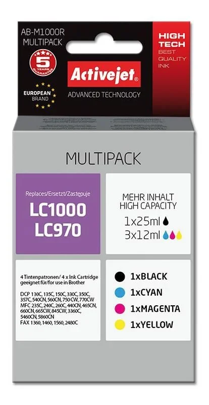 Activejet AB-M1000R cartucho de tinta 4 pieza(s) Compatible Alto rendimiento (XL) Negro, Cian, Magenta, Amarillo
