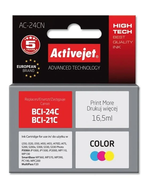 Activejet Tinta AC-24CN (recambio Canon BCI-24C; Supreme; 16,5 ml; color)