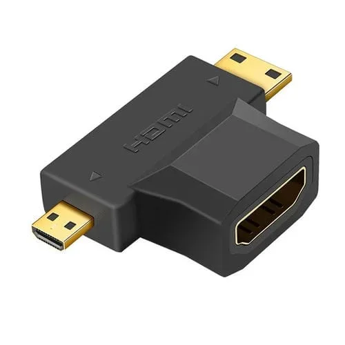 Adaptador 3 en 1 HDMI Hembra a Mini HDMI Macho y Micro HDMI Macho (Negro)