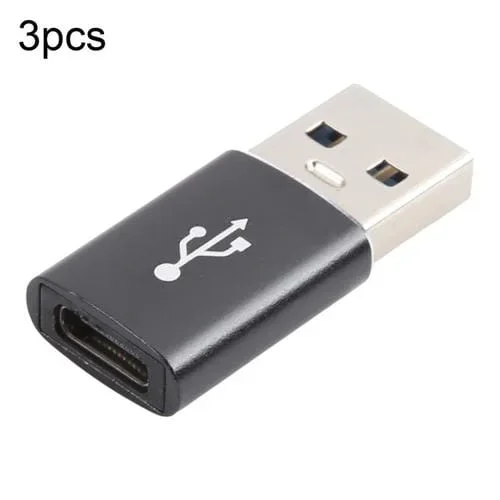 Adaptador Aleación Aluminio USB-C Hembra a USB 3.0 Macho 3 Piezas Compatible Carga y Datos (Negro)