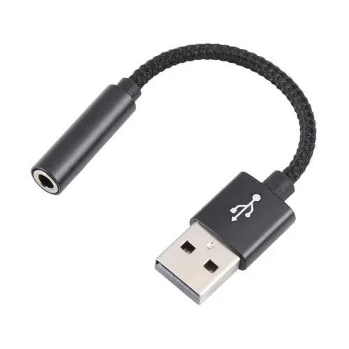 Adaptador Audio USB Macho a Hembra 3,5 mm con Textura Tejida (Negro)