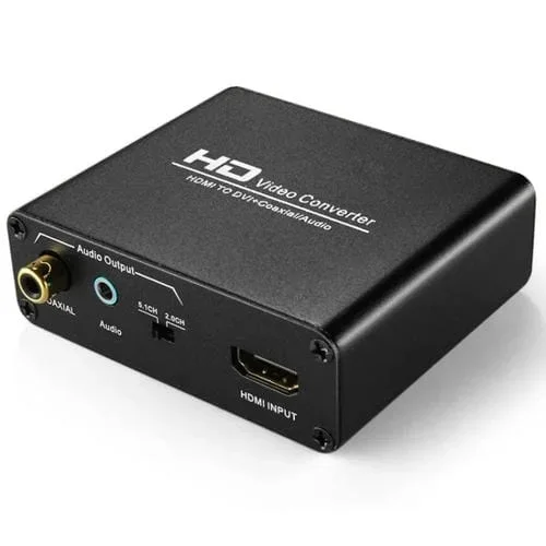 Adaptador Convertidor HDv-339 HDMI a DVI con Audio Estéreo Analógico y Coaxial Digital (Negro)