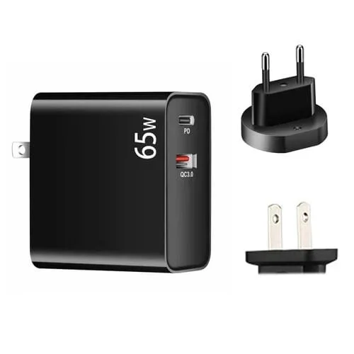 Adaptador de carga Laptop Pd 65W Usb-C Tipo-C Qc3.0 Ee Plug Us Plug (Negro)