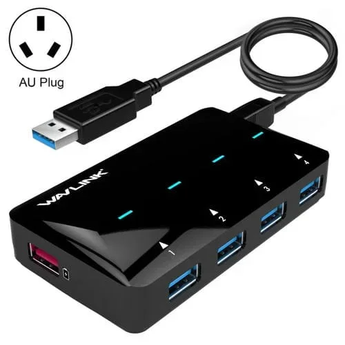 Adaptador de Carga Rápida 2.4A Wavlink WL-UH3042P1 para Teclado Ratón Hub USB 3.0 4 Puertos (Enchufe AU)