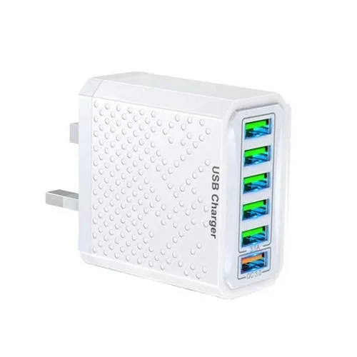 Adaptador de corriente cargador viaje USB carga rápida 6 puertos (Blanco)