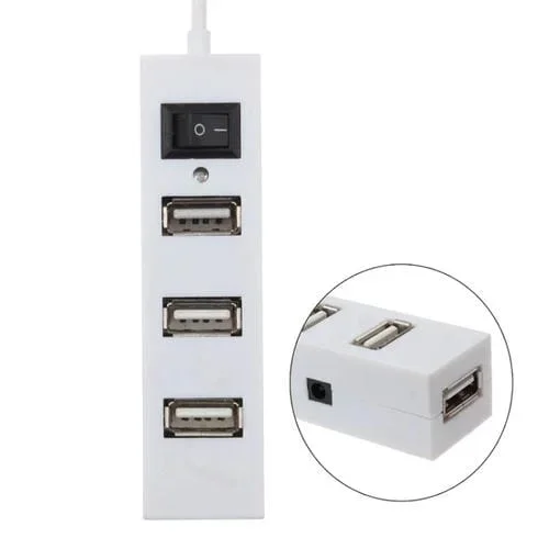Adaptador Divisor USB Hub 2.0 de 4 Puertos con Interruptor (Blanco)