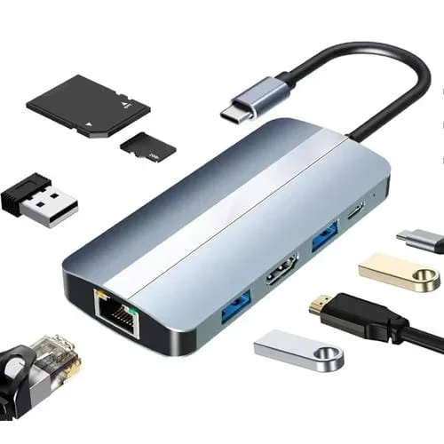 Adaptador Hub USB-C Byl-2205 8 en 1 Tipo C a USB Estación de Acoplamiento Multifuncional