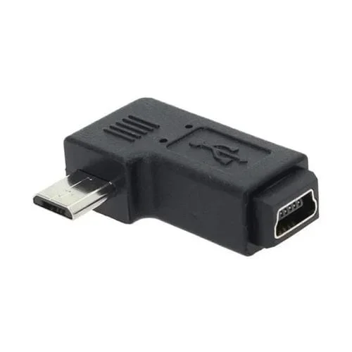 Adaptador Mini USB Hembra a Micro USB Macho en Ángulo de 90 Grados