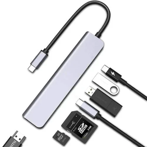 Adaptador Multipuerto USB C Hub 7 en 1 con HDMI 100W PD y Lector de Tarjetas SD/TF
