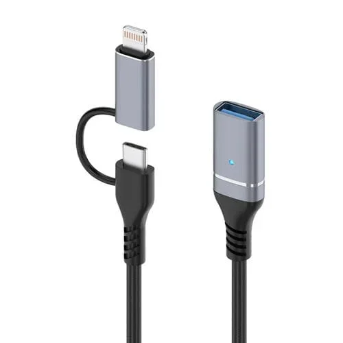 Adaptador OTG 2 en 1 Ads-619 Tipo C y 8 Pines a USB 3.0 (Gris)