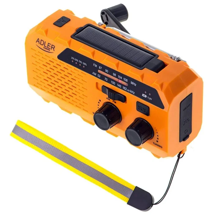 Adler AD1197 Radio Solar Recargable de Emergencia con Dinamo FM Am, Portátil, Pequeña, Cargador USB C para Móvil, Batería Power Bank 1200mAh, Radio de Supervivencia con Manivela, Linterna, Alarma SOS