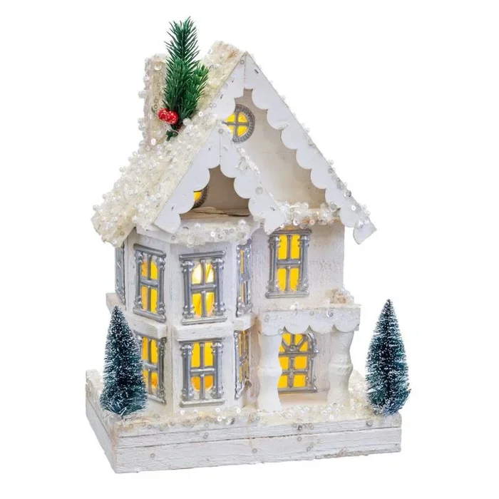 Adorno navideño blanco madera casa 23 x 14 x 32 cm