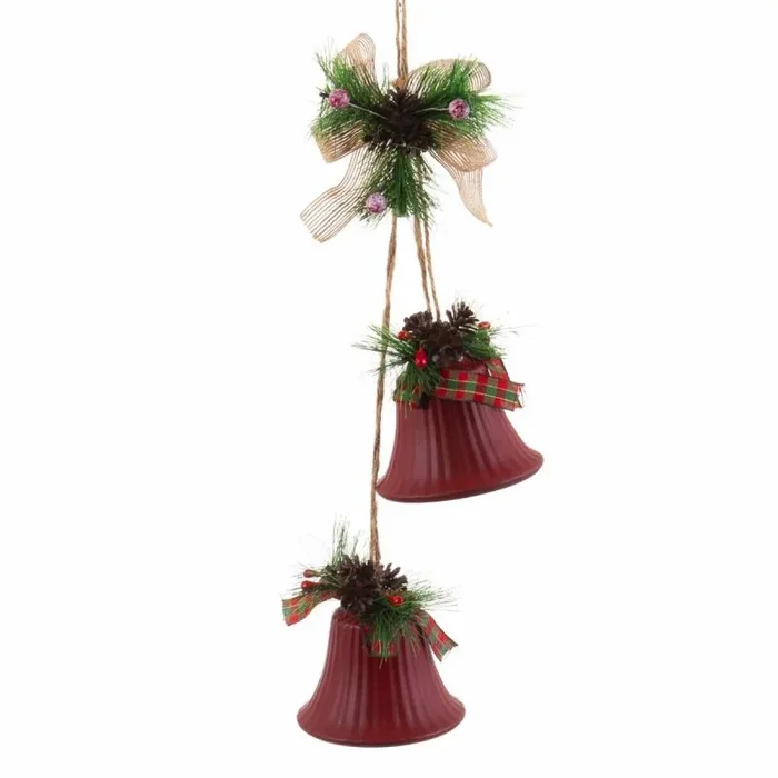 Adorno navideño rojo multicolor metal plástico fibra campanas 14 x 9 x 47 cm