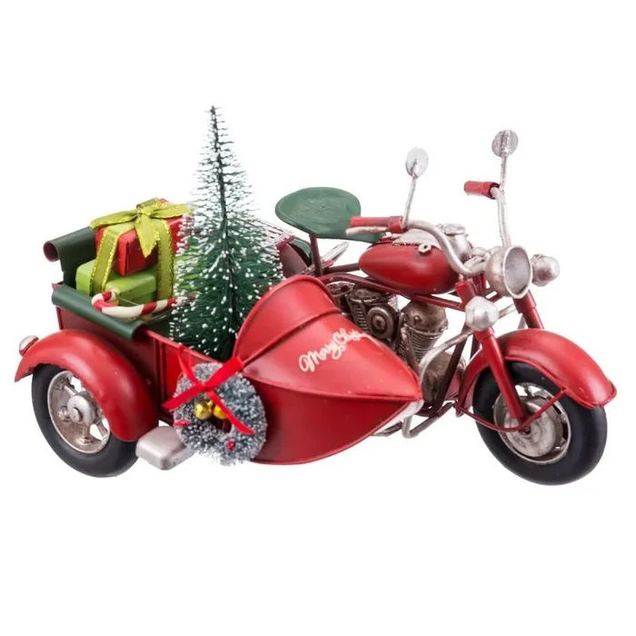 Adorno navideño rojo multicolor sidecar 19 x 14 x 13 cm