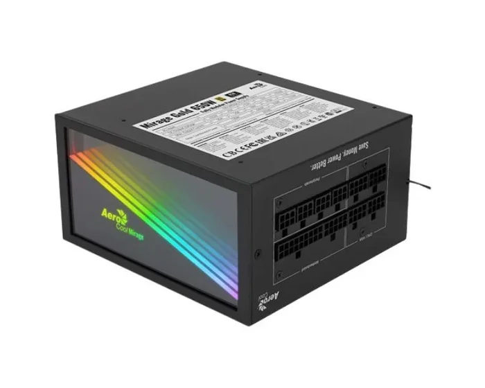 Aerocool MIRAGEGOLD 650W Fuente de Alimentación PC Modular RGB 80 Plus Gold, Condensadores Japoneses
