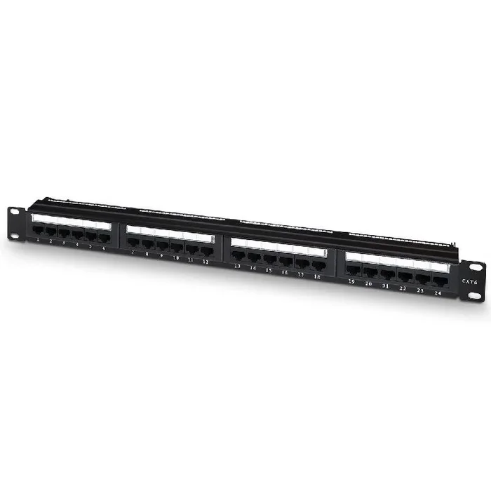 AISENS Panel De Parcheo De 24 Puertos RJ45 Cat.6 UTP, 19″ 1U Dual IDC Con Gestion De Cables, Negro
