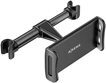 AISENS Soporte Coche Ajustable (1 Pivote) Para Reposacabezas Para Telefono / Tablet, Negro