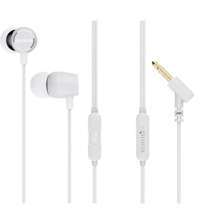 Aiwa Auriculares estéreo ESTM-30WT con multicontrol y micrófono. Compatible con Todos los Dispositivos móviles. Color Blanco