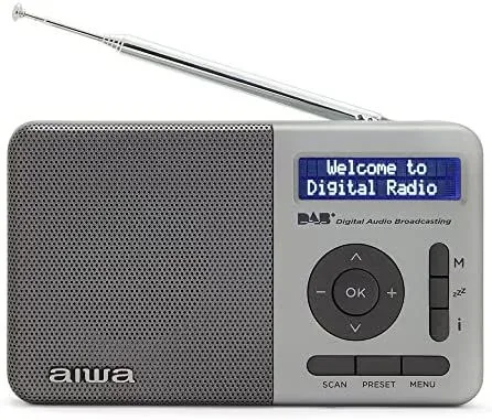 Aiwa RD-40DAB/SL: Radio Portátil Digital Recargable (Dab/Dab+/FM,Altavoz Incorporado, 100 presintonías, Pantalla Dot Matrix, Toma de Auriculares, Doble Alarma, Batería Recargable). Color: Plata.