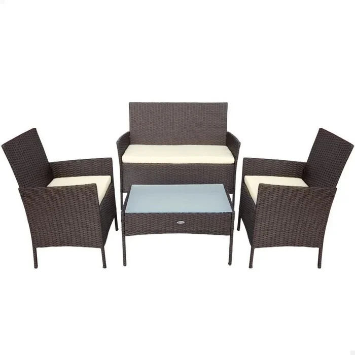 Aktive 61069 – Conjunto jardín exterior, muebles para jardín y terraza ratán, Incluye 2 sillones jardín exterior, 1 sofá exterior y 1 mesa terraza exterior, Muebles terraza exterior