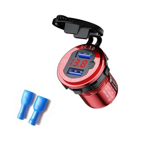Aleación De Aluminio Doble Qc3.0 Carga Rápida Con Interruptor De Botón Cargador Usb Para Automóvil Cargador De Automóvil A Prueba De Agua Especificación: Carcasa Roja Luz Roja Con Terminal