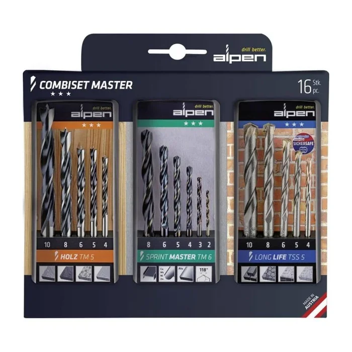 ALPEN 9084092 Estuche Brocas Kombiset 16 Piezas, Multicolor