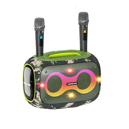 Altavoz Bluetooth Hopestar Party Box Karaoke 120 W con 2 Micrófonos (Camuflaje)