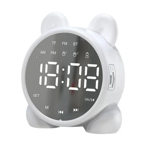 Altavoz Bluetooth P1 Mini Card Mirror Clock con Radio FM (Blanco)