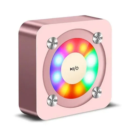 Altavoz Estéreo Portátil Bluetooth A9 con Micrófono, Luz, Llamadas Manos Libres, Tarjeta TF y Entrada Auxiliar (Oro Rosa)