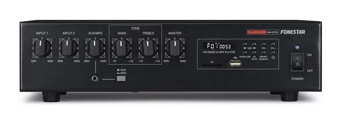 Amplificador PA Fonestar de 60W RMS, con reproductor USB, MP3, SD, sintonizador digital de radio FM