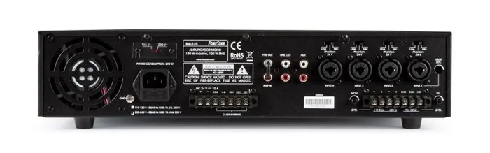 Amplificador PA Fonestar, potencia 120 W RMS, alimentación Phantom, prioridad de avisos