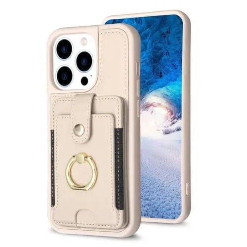 Anillo de Metal Tarjeta Bolsa Titular Caja para iPhone 15 Pro Max (Beige)