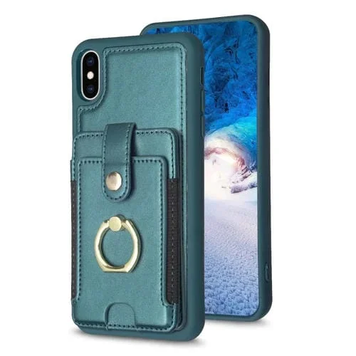 Anillo de Metal Tarjeta Bolsa Titular Caja para iPhone Xs Max Bf27 (Verde)