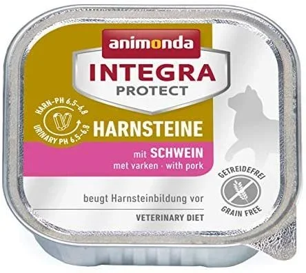 animonda Integra Protect para cálculos urinarios, comida especial para gatos, comida húmeda para la prevención de infecciones urinarias, con cerdo, 16 x 100 g