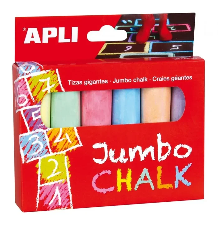 APLI Kids 14367 – Caja tiza redonda, colores surtidos – 6 Uds., diámetro 25 x 105 mm