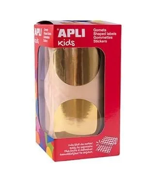 APLI Kids 18483 – Rollo de 354 gomets redondos Ø45 mm metalizados oro, adhesivo permanente