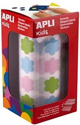APLI Kids 19236 – Rollo de gomets flores multicolor, tonos pastel, pegatinas con adhesivo permanente, ideal para escuelas/guarderías o talleres infantiles.