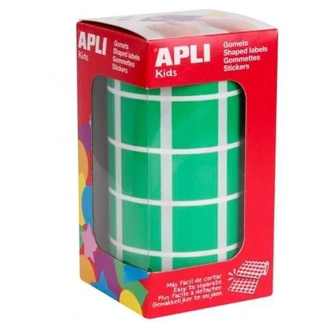 APLI Kids 4878 – Gomets autoadhesivos cuadrados 20×20 mm, color verde en rollo de 1770 pegatinas