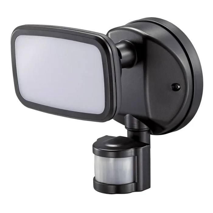 Aplique foco led con sensor crepuscular y de movimiento 10 w 750 lm 4000 k luz día, ip65, negro, ø12 × 14 × 17 cm