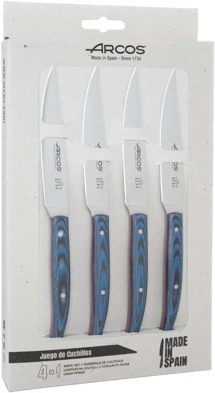 ARCOS Cuchillos mesa la serie – Juego Cuchillos mesa 4 piezas (Cuchillos carne) – Hoja Acero Inoxidable Nitrum 4 pulgadas – Mango madera palisandro – Color azul