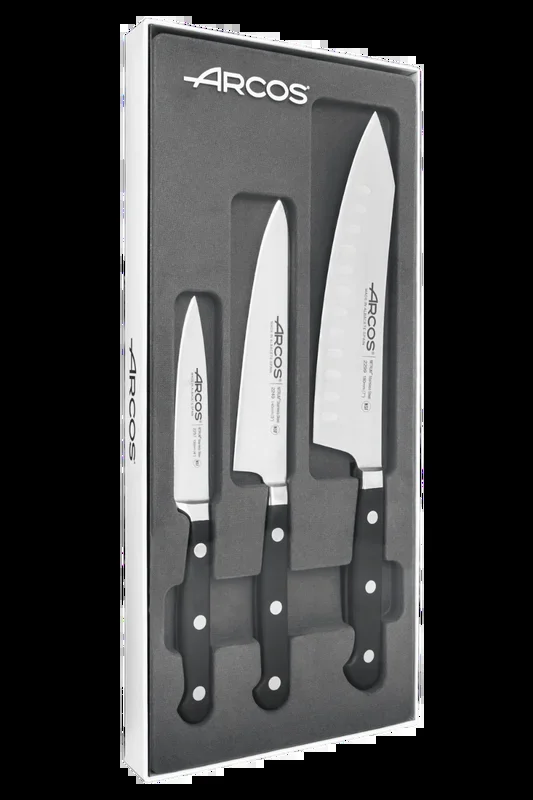 Arcos Set de cuchillos de cocina de la serie ópera, hoja de Acero Inoxidable NITRUM® y mango de Polioximetileno (POM), en color Negro